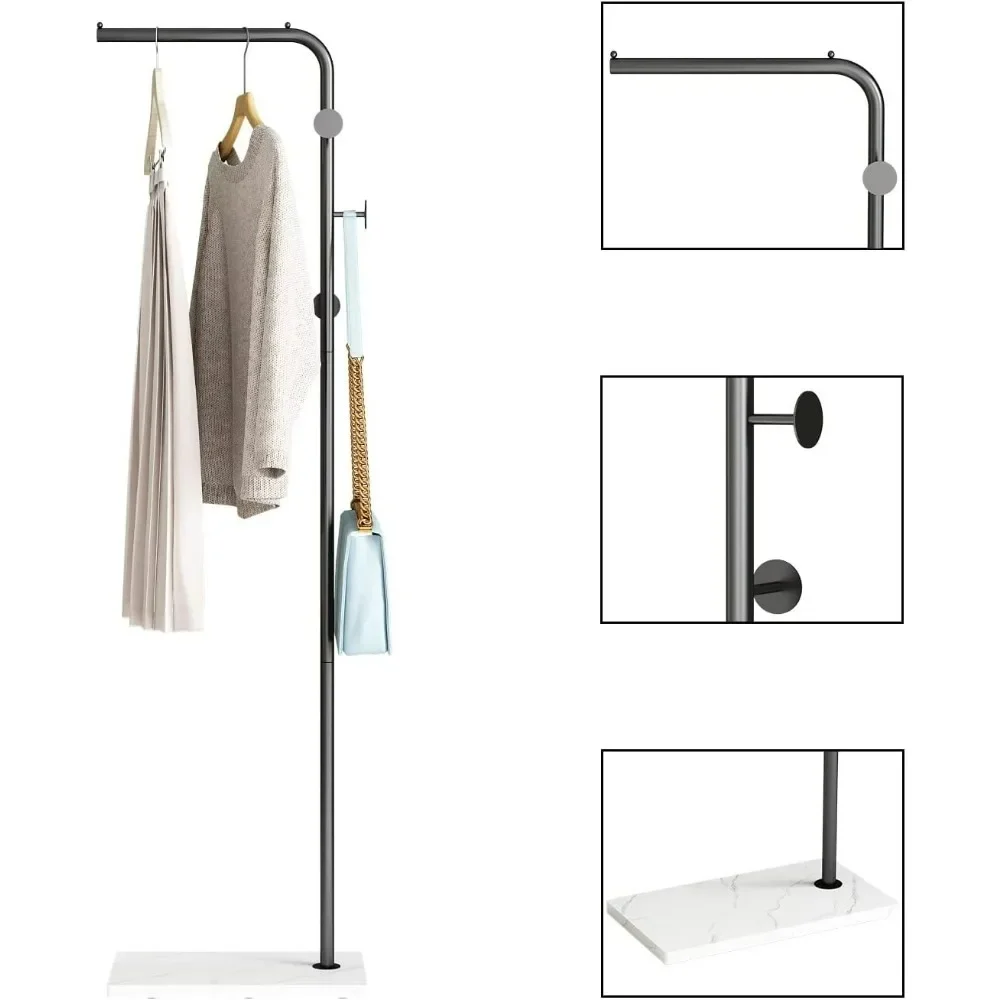 Black coat rack, white base, independent entrance hanger with 3 hooks, L-shaped home hanger