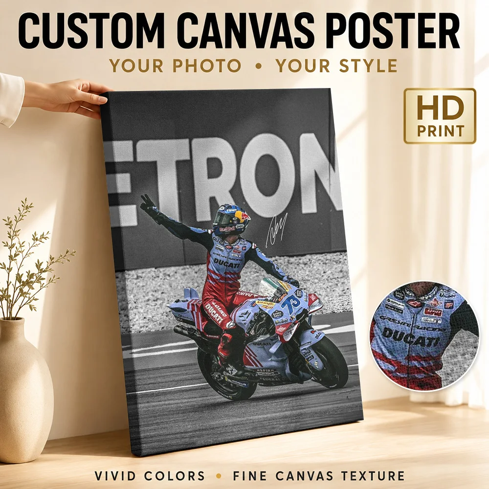 Alex Marquez MotoGP Victory Celebration Canvas Painting Poster Raw Style Wall Art With Customized Photo For Study Ideal Fan Gift
