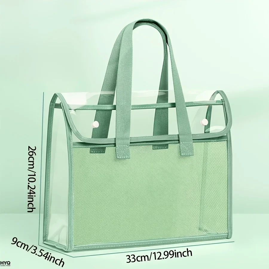 Clear Tote Bag For School Exams Transparent PVC Document Organizer Waterproof Handbag With Reinforced Handles For Stationery