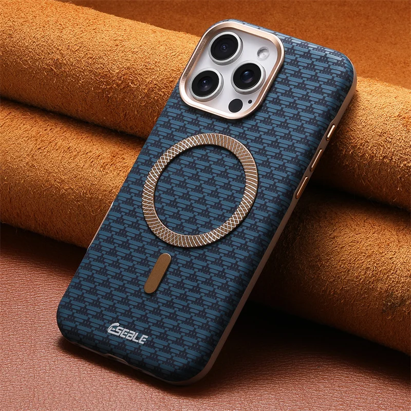 Luxe Lederen Koolstofvezel Textuur Telefoon Case Voor iPhone 13 14 15 16 17 Pro Max Voor Magsafe Draadloos Opladen Shockproof cover