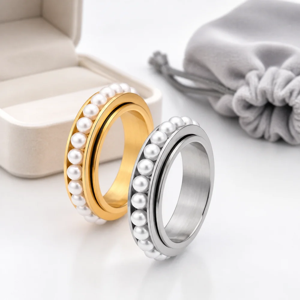 Stainless Steel Spinner Ring 6mm Width Size 5-9 Wedding Band Polished Finish Gold or Silver Eternity Ring Wedding Ceremony