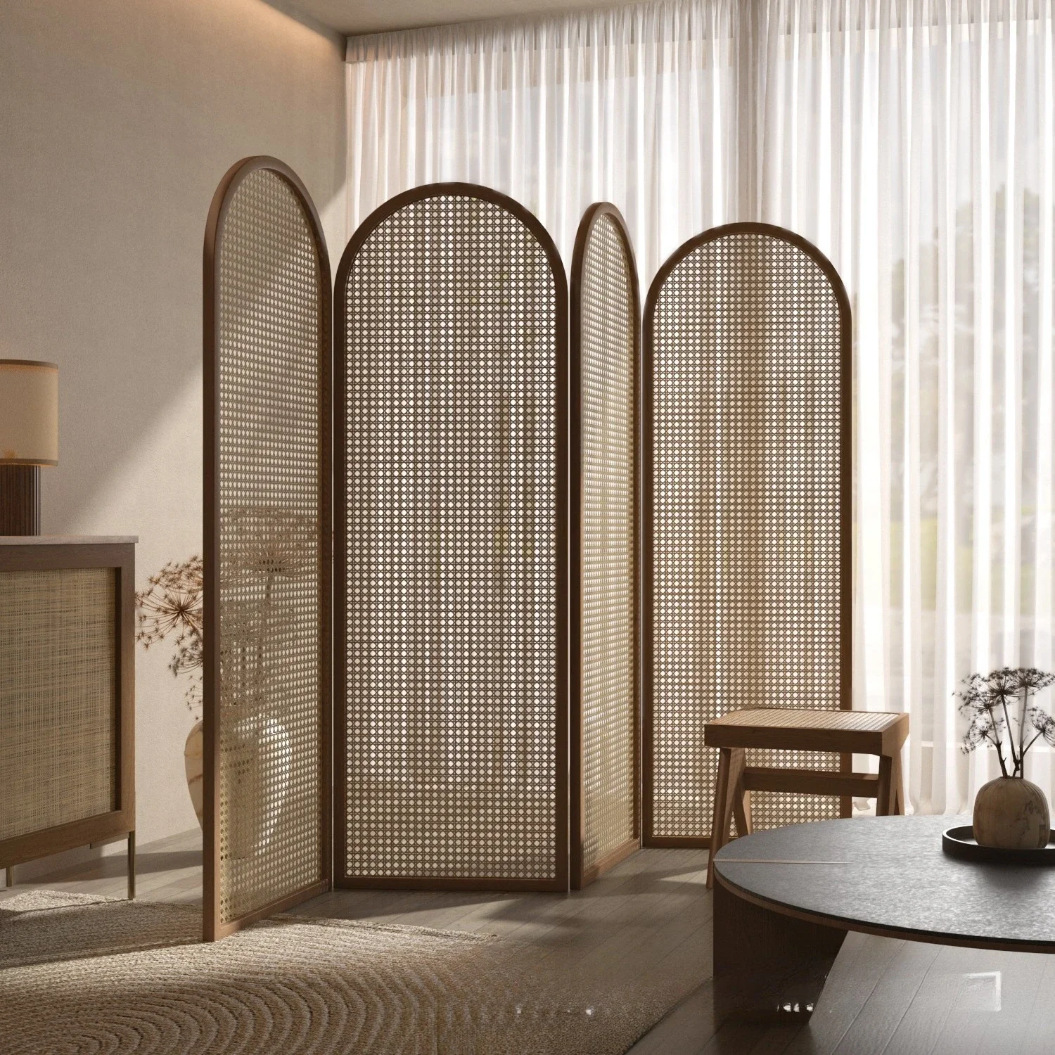 Solid wood rattan folding screen blocking partition famous hotel office foldable simple partition