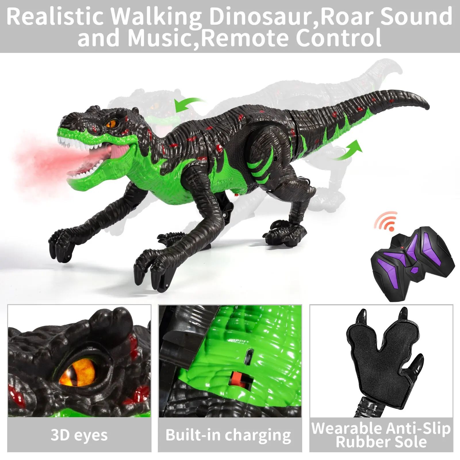 Afstandsbediening dinosaurus cadeau speelgoed, elektrische dinosaurus, oplaadbare RC dinosaurusrobot met simulatie brandspuwend verjaardagscadeau