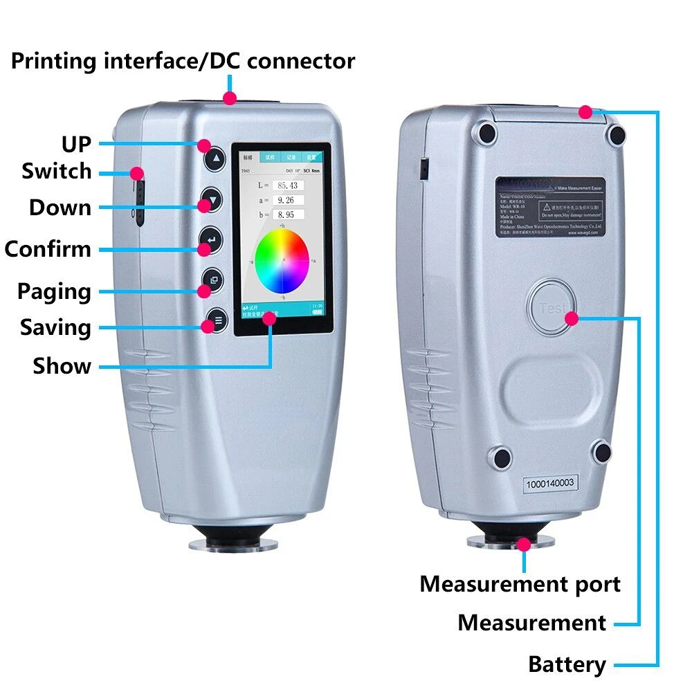 Handheld Color Meter  Delta E Colorimeter Color Meter Plastic Colorimeter with Photodiode Array Sensor 4/8mm Measurement Caliber