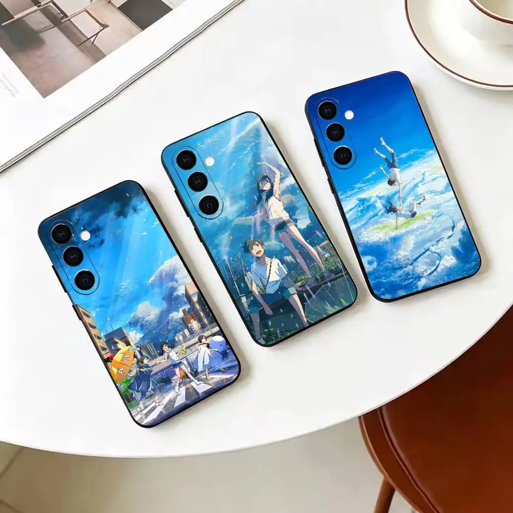 W-W-Y-Weathering- With- You Coque de téléphone en silicone souple noire pour Samsung Galaxy A71 A72 A73 A51 et autres modèles similaires