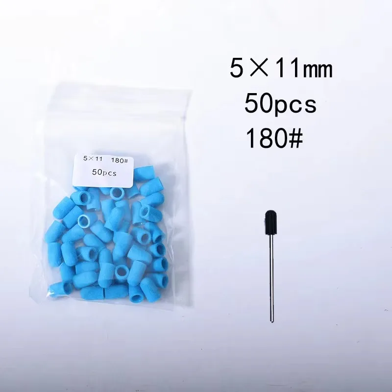 50Pcs Nail Sanding Caps with Rubber Pedicure Block – Electric Drill Bits for Foot Cuticle & Polishing.