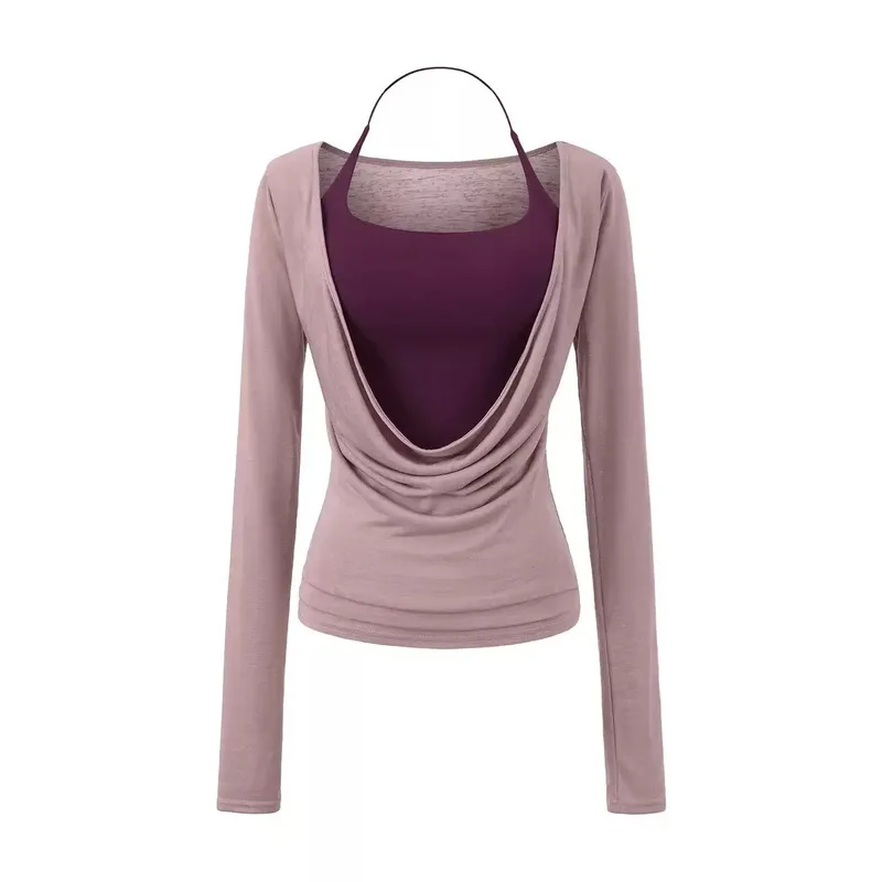 Gym Clothes Yoga Long Sleeve Cover Up For Women With Chest Pads Slim Yoga Sports Fitness Vest Breathable High Waist Leggings