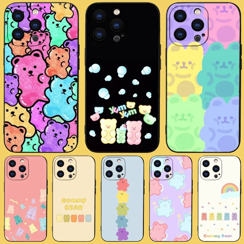 Cute G-Gummy Bear Phone Case For iPhone 15,14,13,12,11 Plus,Pro,Max,XR,XS,X,7,8 Plus,SE,Mini Black Silicone Soft