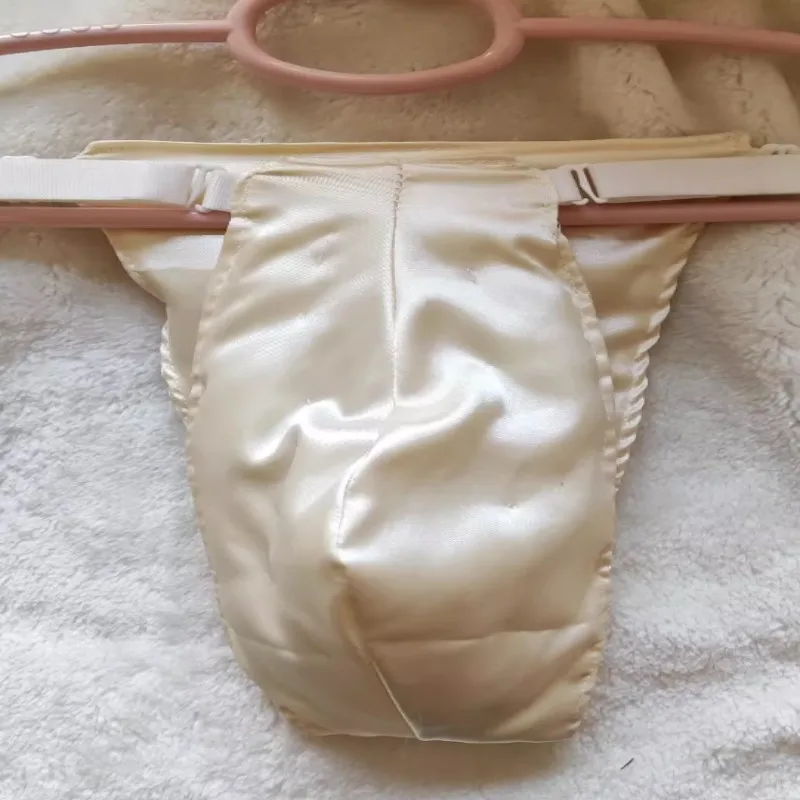 Sexy Thong Men Silk Satin Clip Cotton T-back Sanitary Belt Breathable G-string Sissy Sexy Lingerie Sleepwear Low Rise Panties