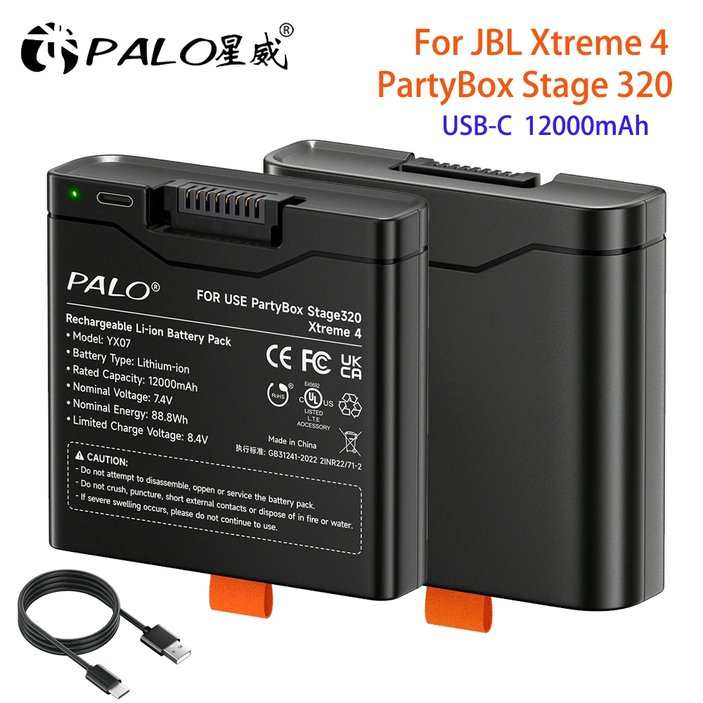 For JBL Xtreme 4 PartyBox Stage 320 Battery 12000mA for JBL Battery 400 xtreme4 Portable Replacement Speaker Bateria USB-C Port