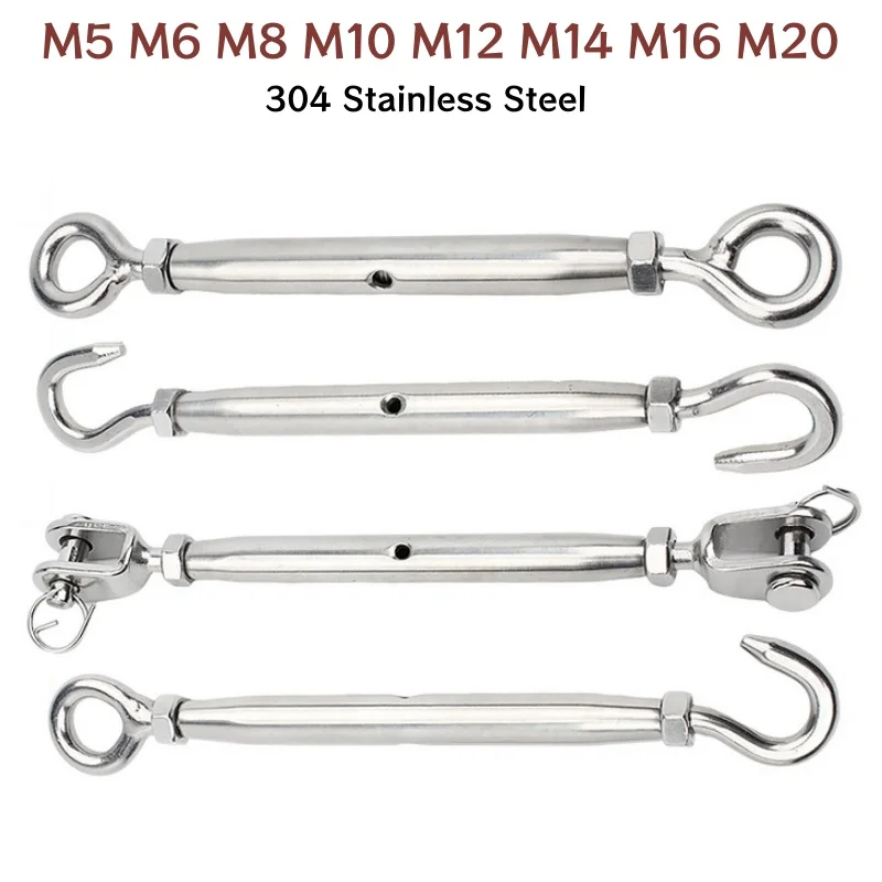 M5 M6 M8 M10 M12 M14 M16 M20 304 Stainless Steel Hooks & Eye Close Type Adjust Chain Rigging Turnbuckle Wire Rope Tension Device