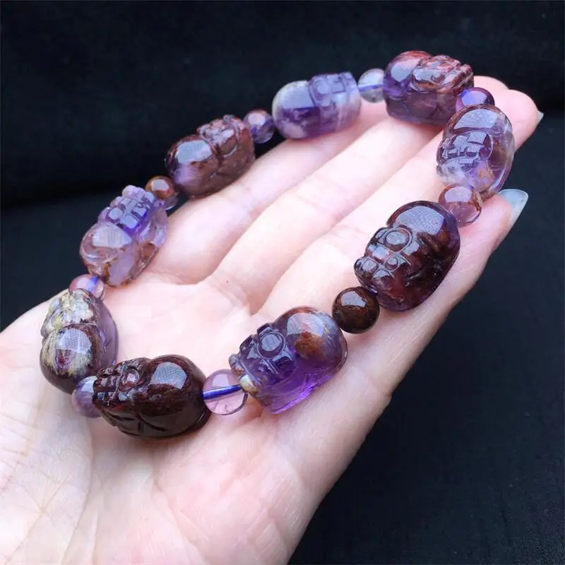 10.5MM Natural Purple Garden Quartz Pixiu Bracelet Handmade Crystal Quartz Jewelry Stretch Bangle Children Birthday Gift 1pcs