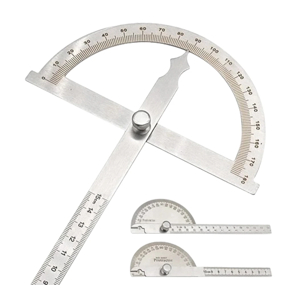 1Piece 180 Degree Adjustable Protractor Stainless Steel Angle Gauge 0-100mm/140mm/150mm Round Head Caliper Measuring Ruler
