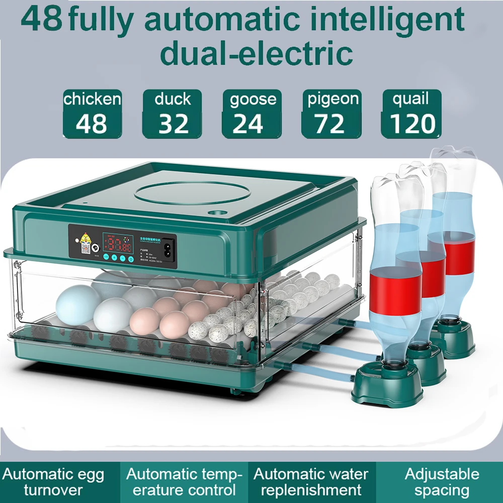 48 Eggs Incubator With Drawer Type Mini Egg Incubator With Automatic Water Ionic Waterbed Replenishment And Temperature Contro