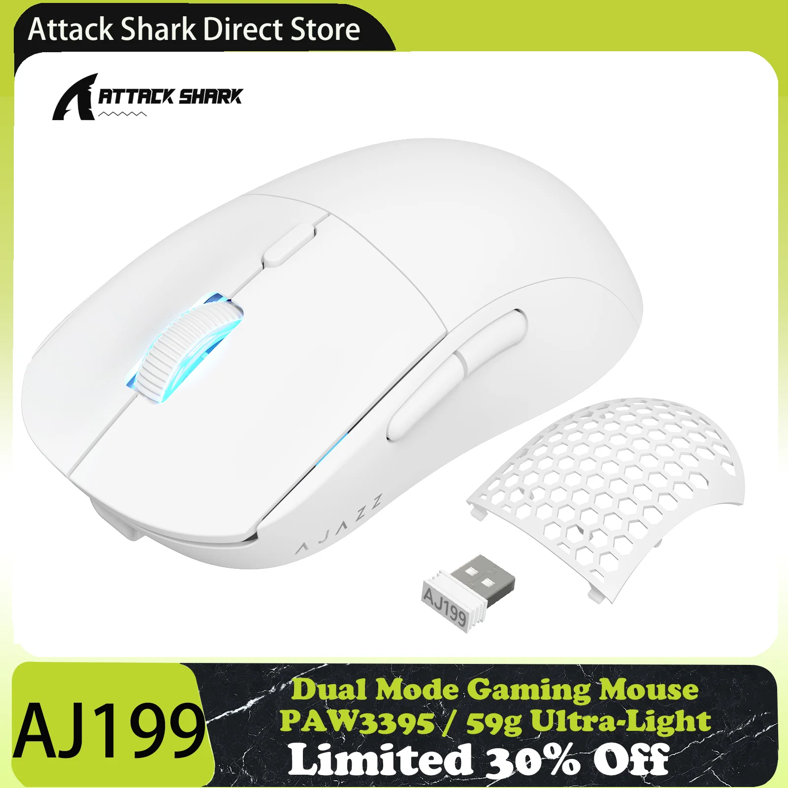 

Attack Shark x AJAZZ AJ199 Wireless Gaming Mouse, UltraLight(59g), Pixart PAW3395 Sensor, Up to 26000DPI, 6 Programmable Buttons