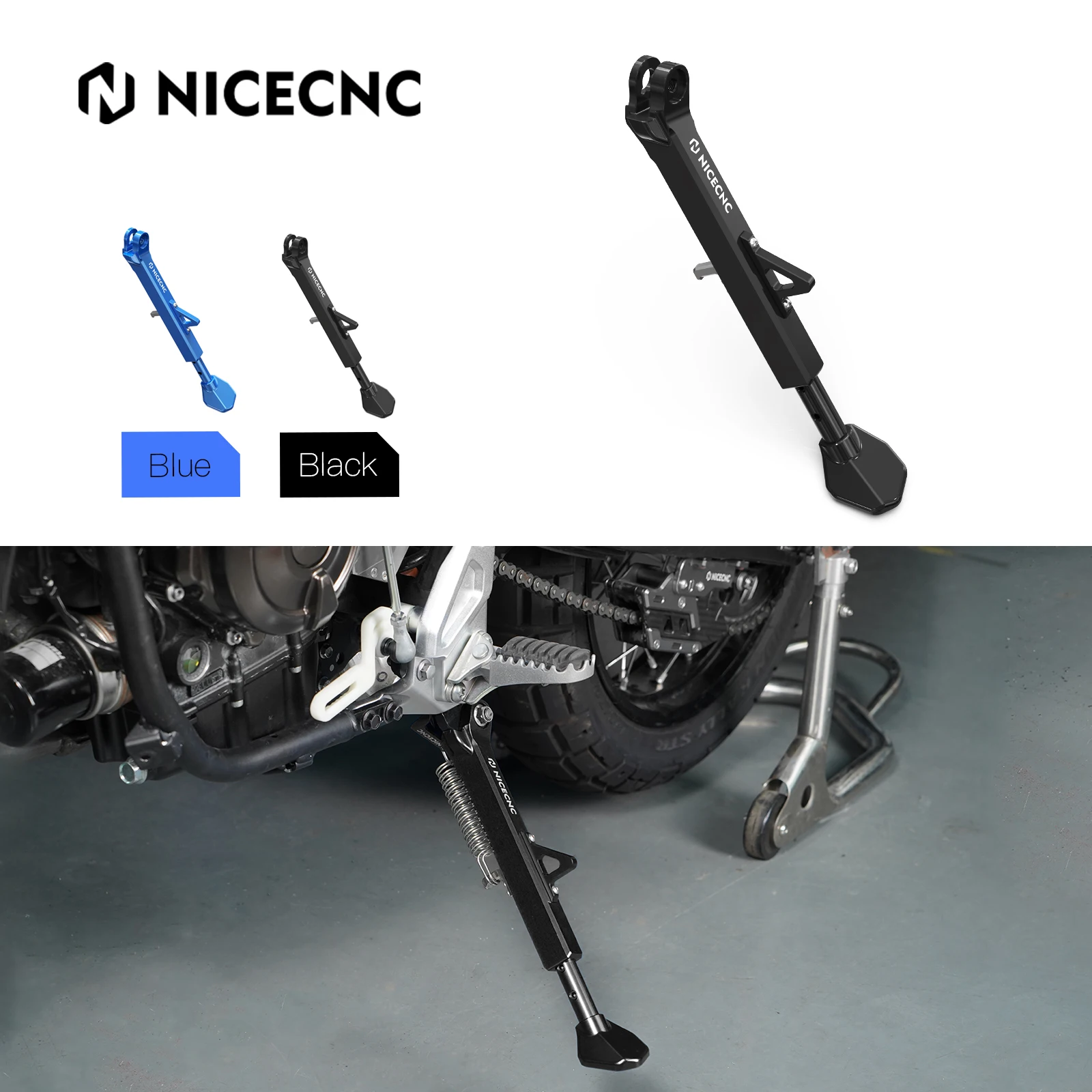 NICECNC For Yamaha Tenere 700 XTZ700 T700 2019-2024 2023 2022 Parking Side Stand Kickstand 25-50mm Adjustable