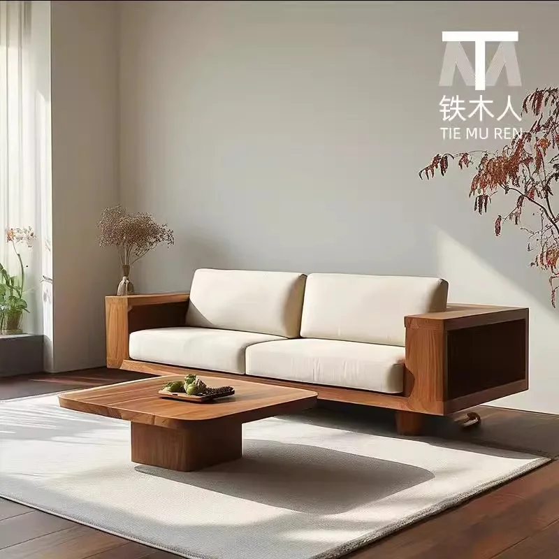 

Wabi Sand Wind Japanese Sofa Solid Wood Log Medieval Creative Double Sofa Homestay Villa Hotel Multi-person Sofa
