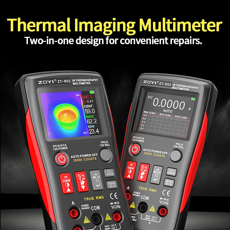 جهاز تصوير حراري ثنائي الفينيل متعدد الكلور مقاس 2.4 بوصة من الدرجة الصناعية ZOYI مع مقياس متعدد 25,000 عدد للاختبار الكهربائي للوحات الدوائر.