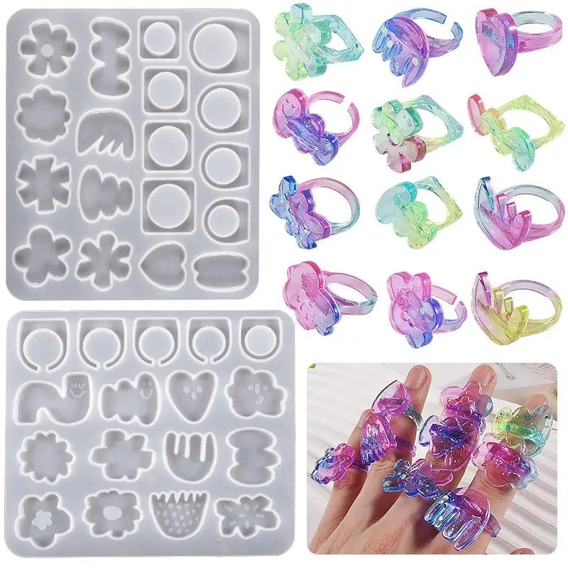 Resin Ring Mold for Epoxy Resin Funny Flower Rings Resin Molds Silicone Kawaii Shape Cute Series for DIY Crafts Jewelry Making