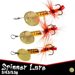 3PCS/LOT 3/4.5/5.5G Spinner Baits With Feather Rotation Spoons Fishbait Buzz Artificial Metal Fishing Lure Wobblers Fishing Tool