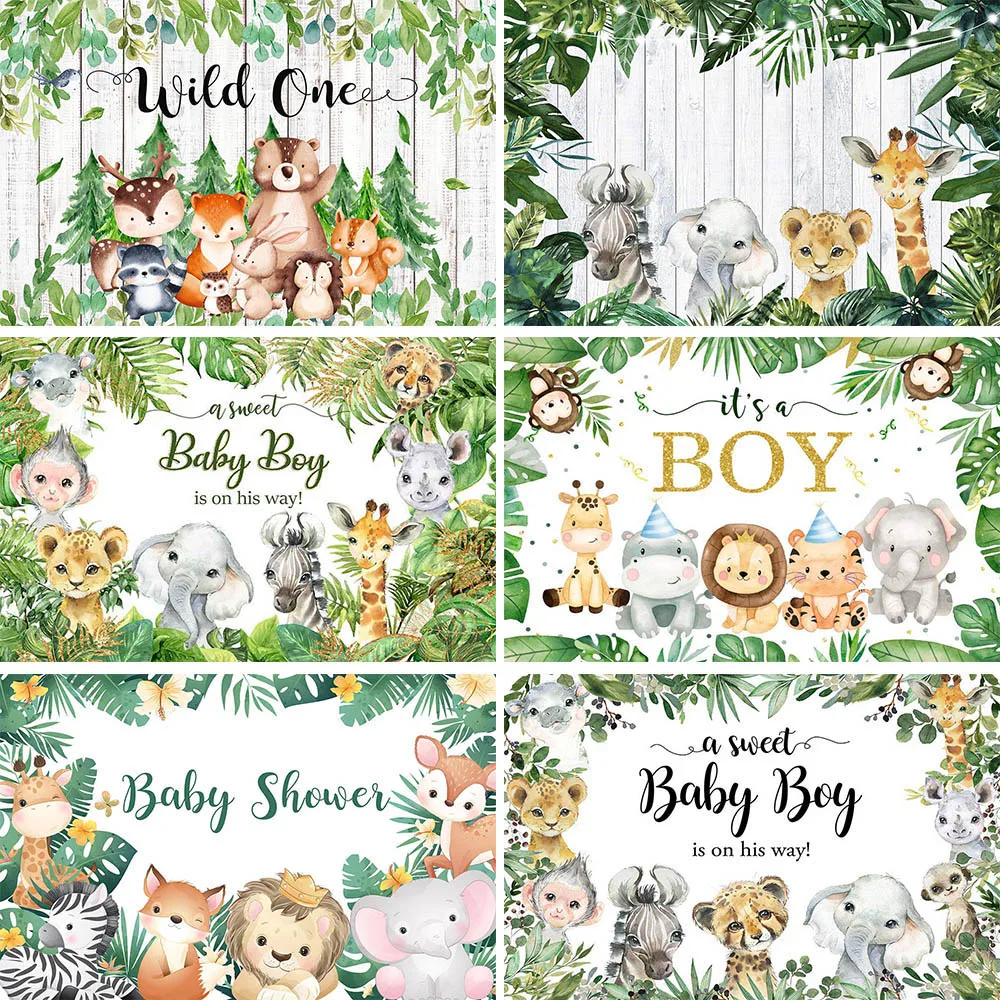 Mocsicka Baby Shower Backdrop Jungle Forest Wild One Child Safari 1st Birthday Party Background Studio Photo Shoot Custom Banner