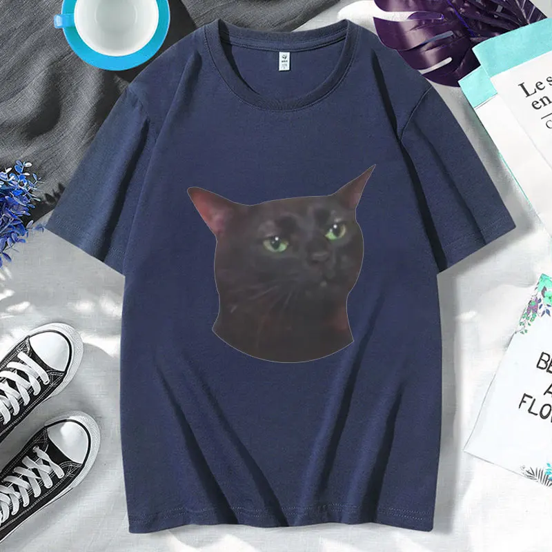 Zoned Out Cat Meme T-Shirt Men Women Clothes Summer Fashion Oversized Short Sleeves T Shirt Aesthetic Funny T Shirt Streetwear