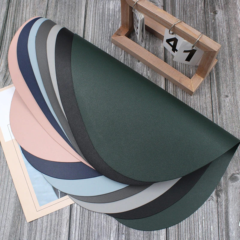 Double sided leather office desk mat, oval shaped desk mat, anti slip and anti oil pan mat, bowl mat, insulated cup mat