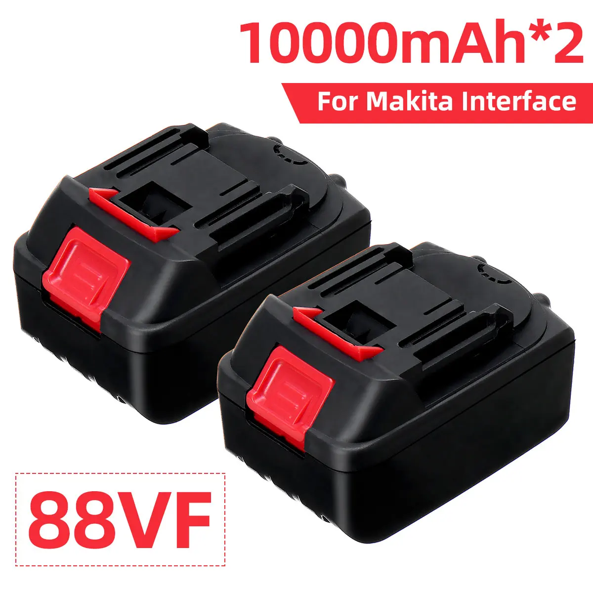 Batería de litio piezas 88VF para interfaz Makita, 2 baterías recargables de 10000mAh para llave eléctrica, taladro, amoladora angular, herramienta