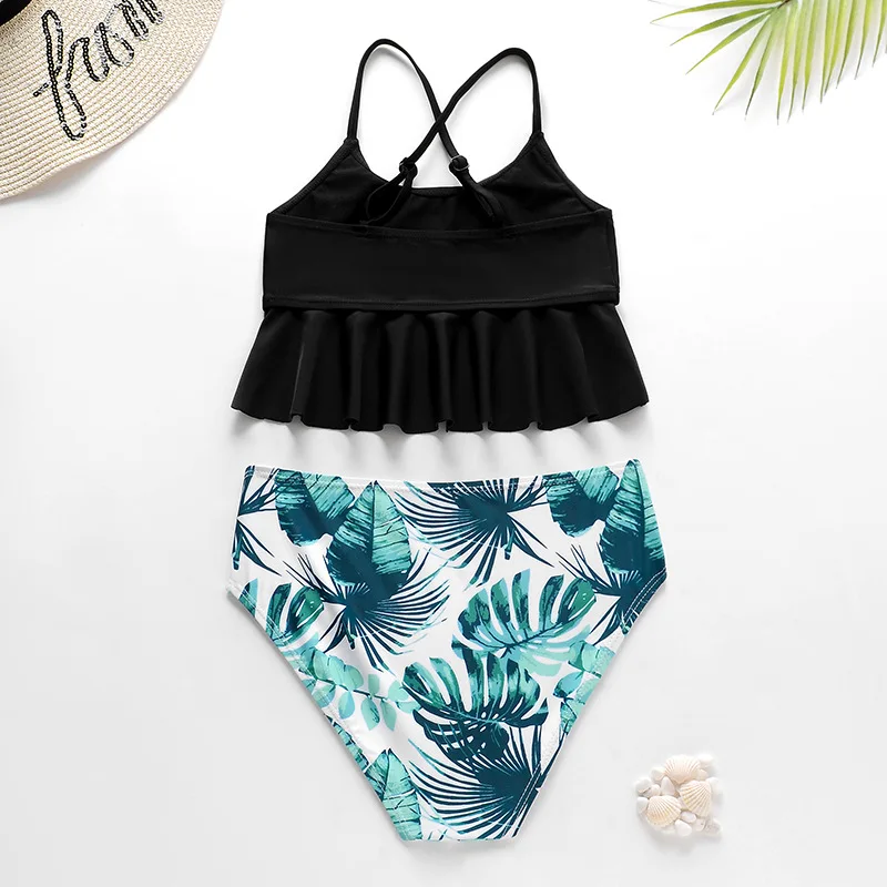 5-12Years Print Kids Girls Bikini Set 2026 Ruffle Baby Kids High Waist Swimsuit Summer Students Child Swimwear Biquini Infantil