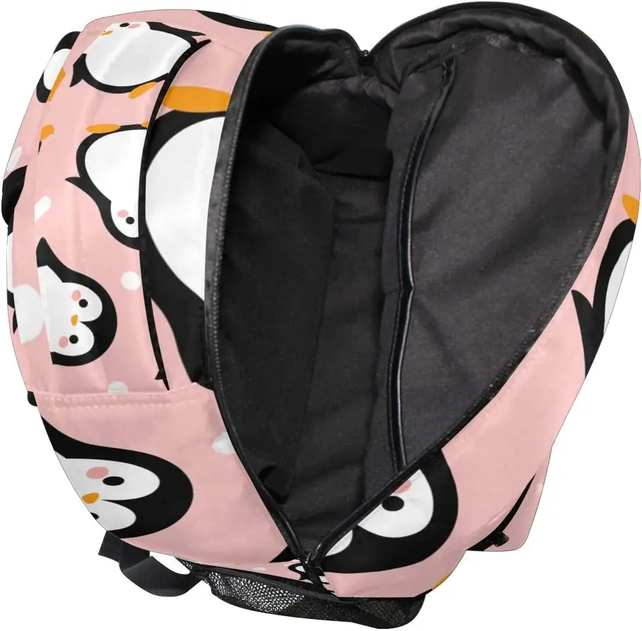 Cute Penguin Backpack for Boys Girls Kids Cartoon Pink Sea Animals Dots Student Bookbag School Bag Travel Daypack Shoulder Bag