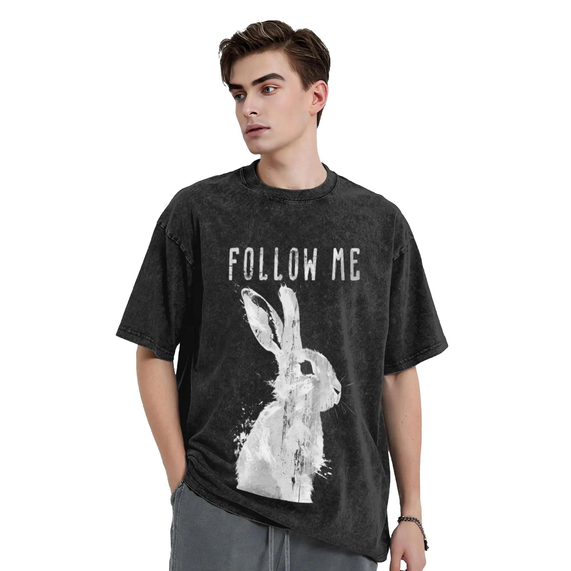 Follow Me White Rabbit Unique Chic A Vintage Oversized Cotton Unisex T-Shirts