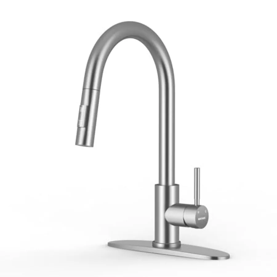 

Kitchen Faucet with Pull Down Sprayer Brushed Nickel SUS304 Stainless Steel High Arc Single Handle Faucet for Kitchen Sink Comm