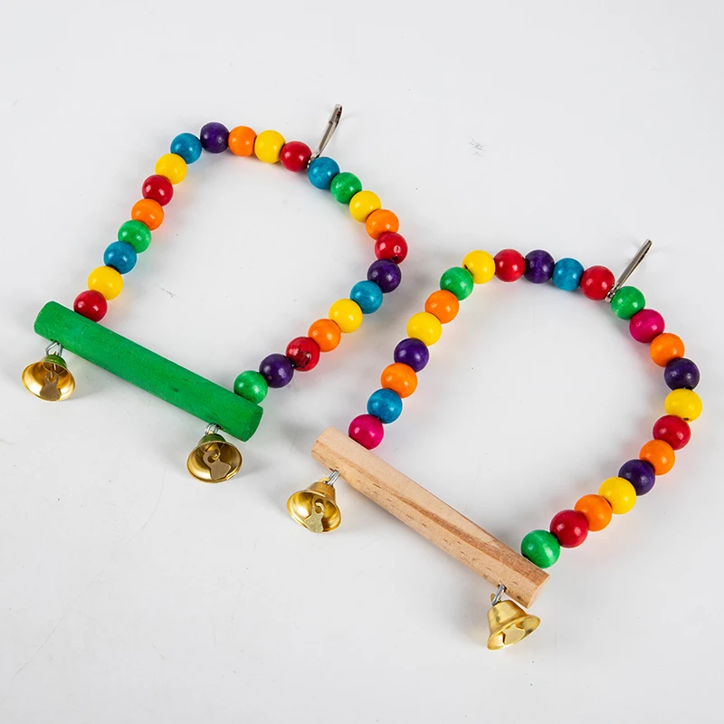 1 Pc Wooden Parrot Swing Toys Bird Habitat Hanging Swing Cage Colorful Beads Bird Toys