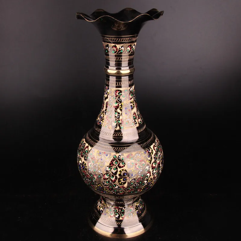 HYS pure copper hand-carved vase, special craft gift, home furnishings, brass vase