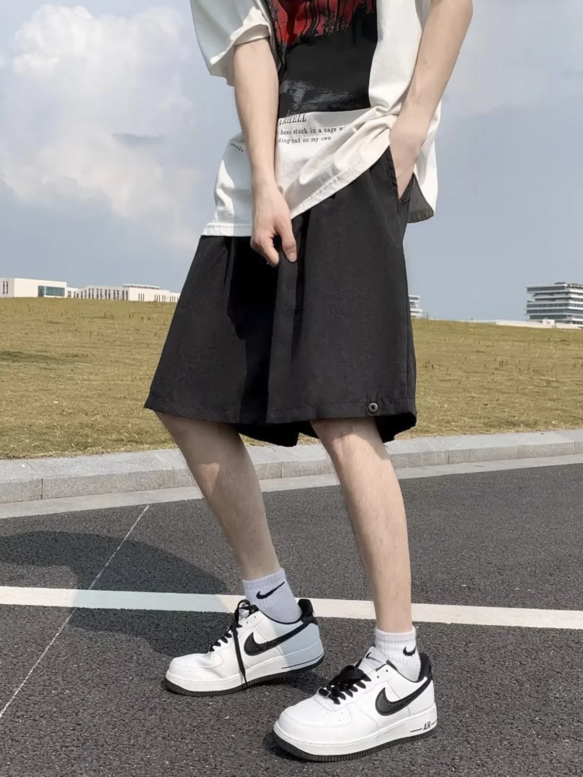 American Retro Suede Drawstring Shorts Men's Hong Kong Style Trendy Brand Summer Casual Sports Loose Straight Five-Point Pants
