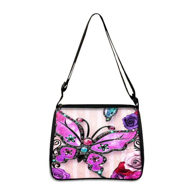 Beautiful Butterfly Print Handbag Women Canvas Shoulder Bag Lady Clutch Adjustable Underarm Cross Bag Shopping Bags Gift