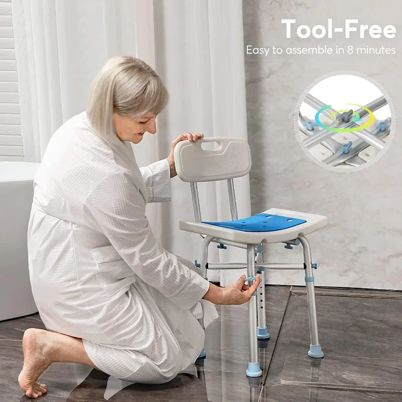 Heavy-Duty Shower Chair Elderly Bathroom Safety Aluminum Alloy Bench with Backrest Popular Design Stable and Anti Slip Seat