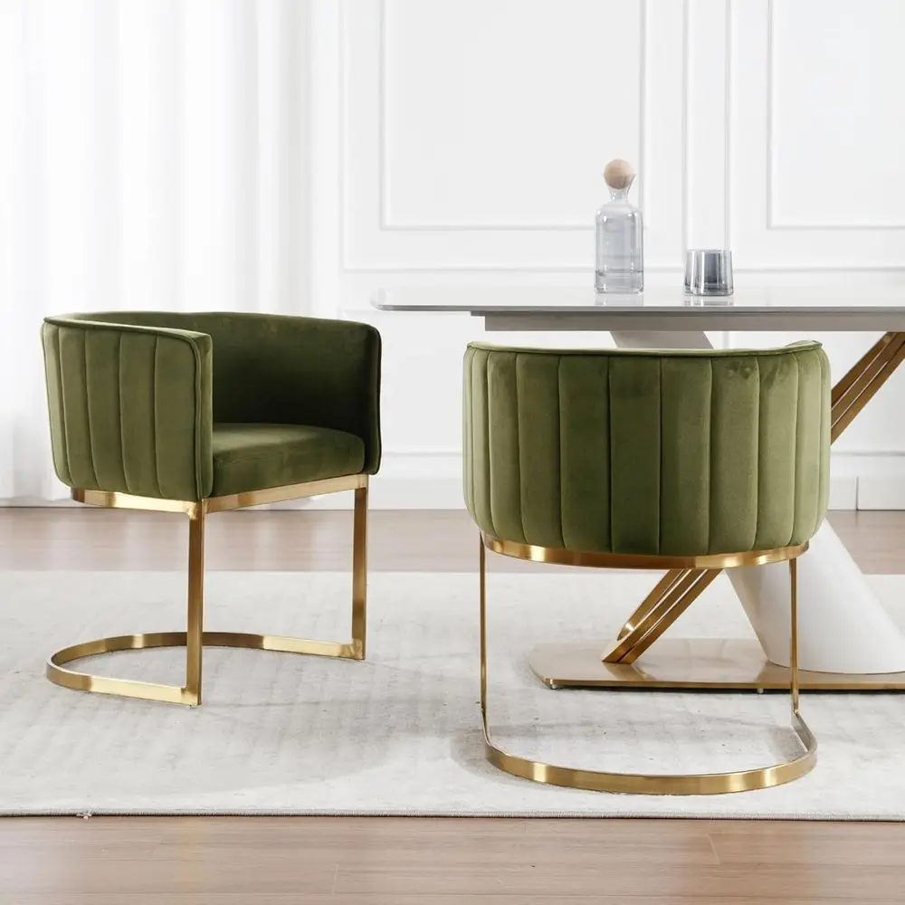 

Green Velvet Comfortable Dining Chairs Set of 2 with Gold Metal Legs for Kitchen, Dining Room, and Living Spaces