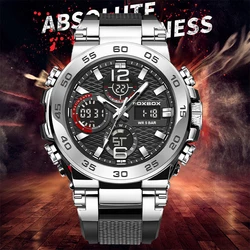 FOXBOX NEW Fashion Dual Display Watch For Men Waterproof Auto Date Silicone Band Male Wristwatches Calendar Sport Luminous Clock