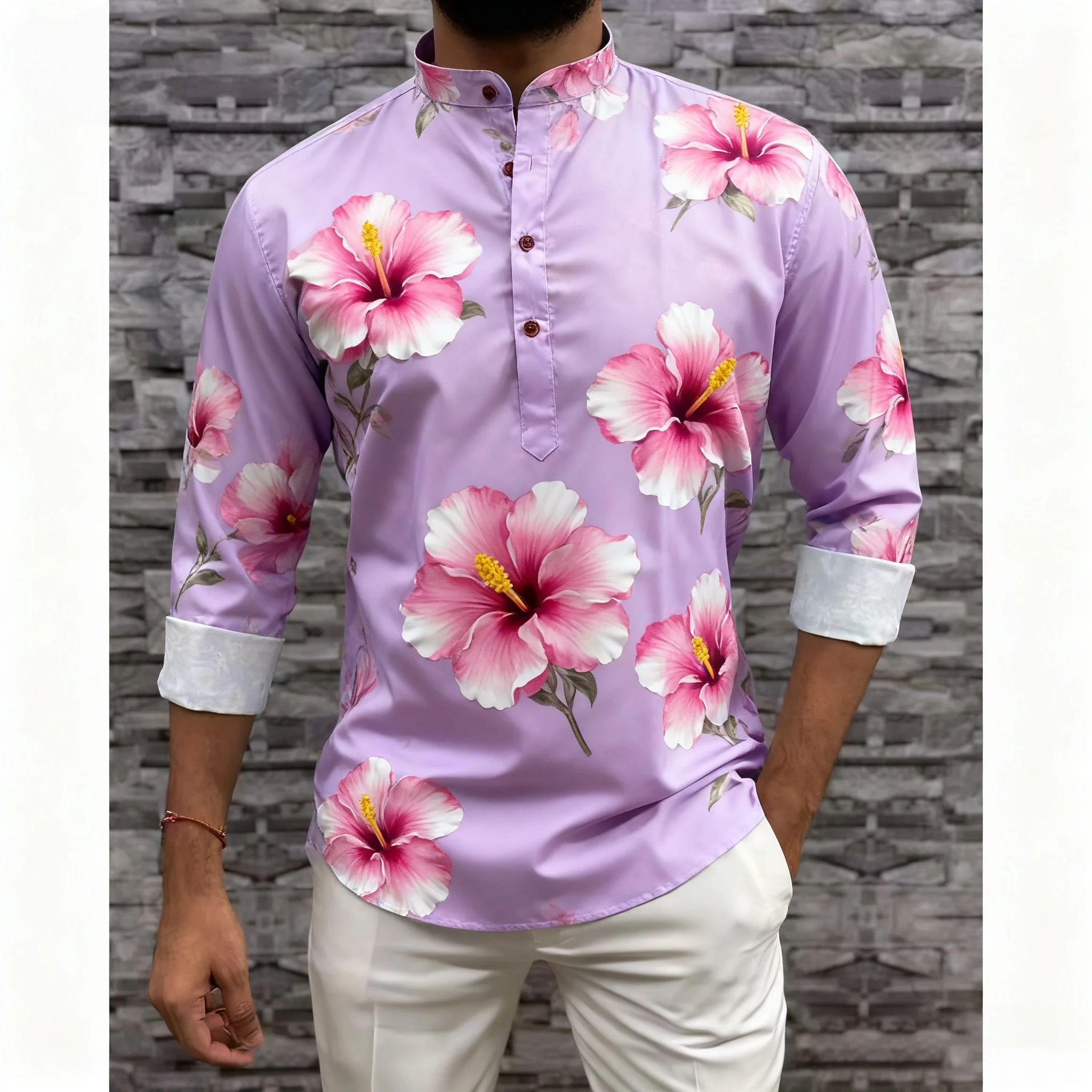 Mens Abaya Thobe Arabic Long Sleeves Muslim Henley Kaftan Banded Plain Gown Shirts Men's Muslim Musulmans Homme