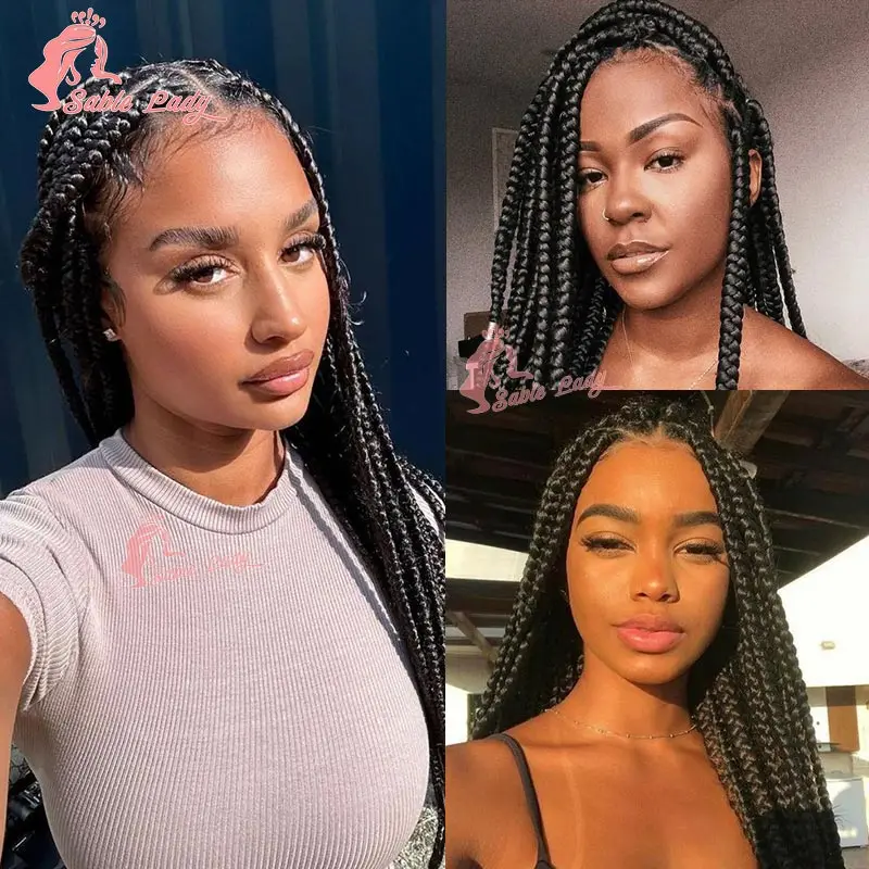 Knotless Cornrow trançando perucas para mulheres africanas, perucas sintéticas trançadas caixa Jumbo, transparente Full Lace Front tranças peruca, 36"