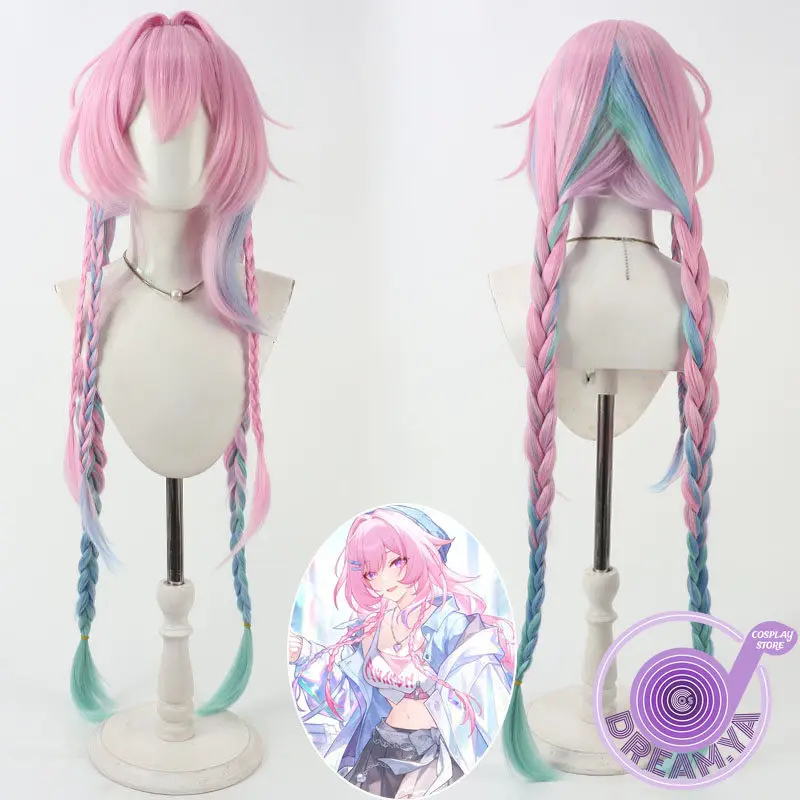 

Cyrene Cosplay Wig Honkai Star Rail Pink Blue Green Braided Synthetic Hair Heat Resistant Halloween Role Play Party + Wig Cap