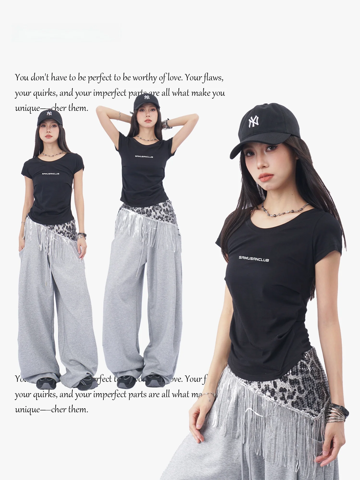 Oldwater Sexy Leopard Print Tassel Half Skirt Triangular Hemline Overlap Decorative Shiny Sequin A-Line Skirt for Women