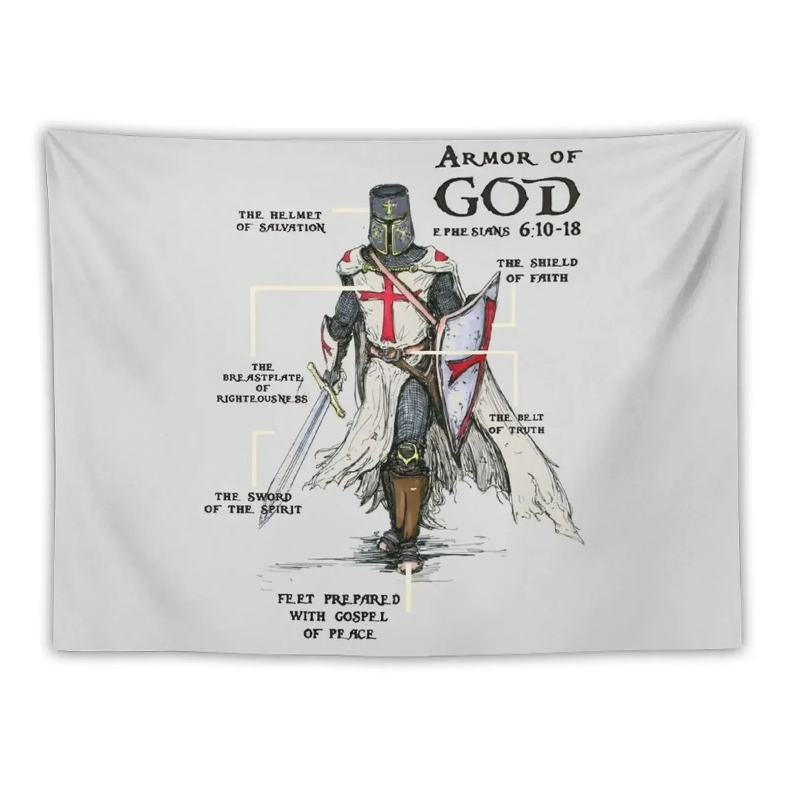 Templar Shield Cross Medieval Warrior Sword Knights Templar Armor of God Helmet Emblem Tapestry Decoration Bedroom Tapestry