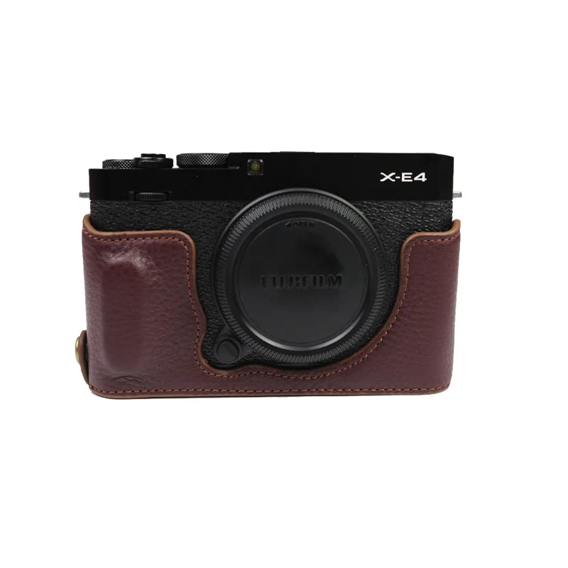 حافظة من الجلد الطبيعي للكاميرا ، حقيبة فيديو ، نصف جسم ، واقي قاعدة ، غطاء سفلي مفتوح ، Fujifilm ، Fuji XE4