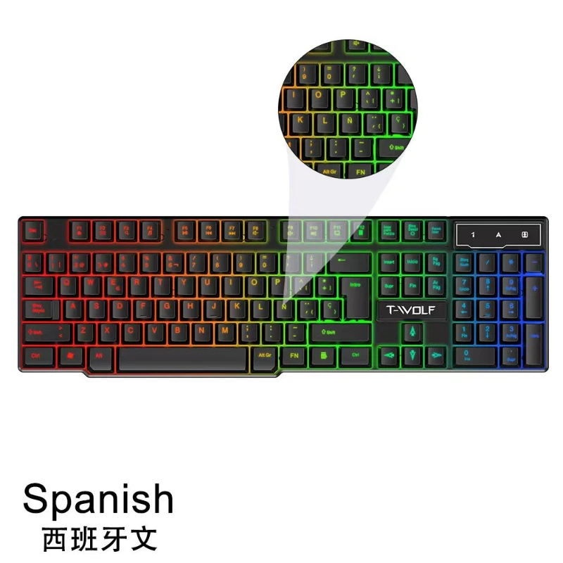 Spanish keyboard  illuminated Gaming  pc keyboards computer Gamer usb with ñ led clavier wired luminous by cable teclado español