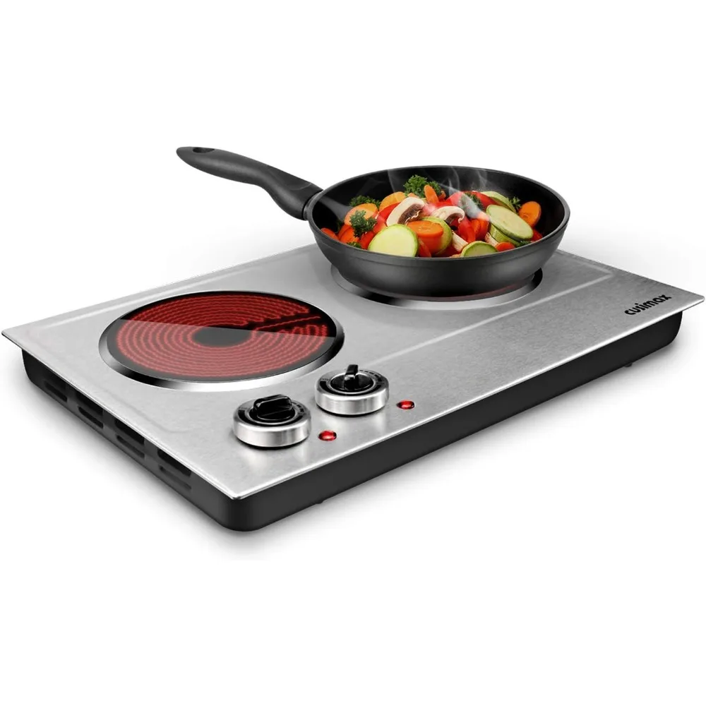 

1800W Ceramic Electric Hot Plate for Cooking, Dual Control Infrared Cooktop, Double Burner