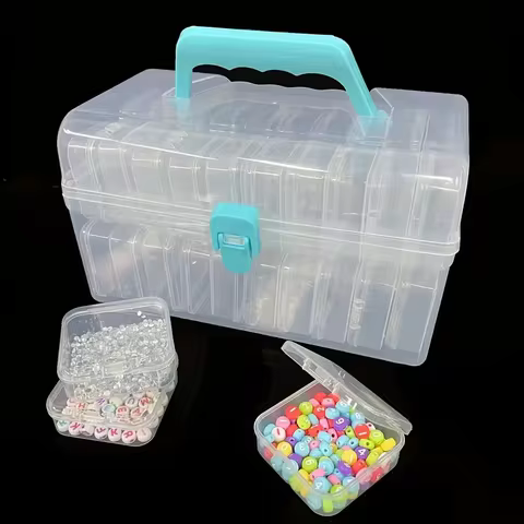 1 set of 40 grid transparent plastic portable storage boxes, craft storage boxes, portable multifunctional containers for beads