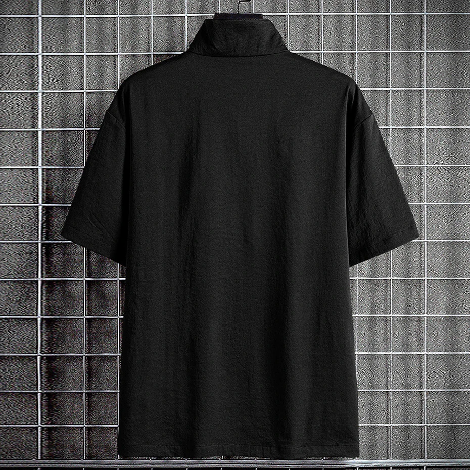 Summer Half Zipper Shirt Men 8XL Plus Size Short Sleeve Shirt Fashion Casual Patchwork Cargo Shirt Male Big Size 8XL