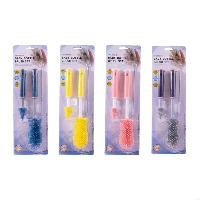 

CORB Silicone Baby Bottle Cleaning Brush Set Long Handle Detachable Straw Nipple Brushes for Breast Bottles Water Cups